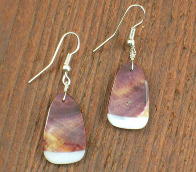 Slab Earrings Native American Purple Spiney w/ mother of pearl